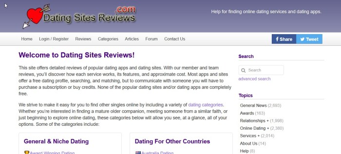 Screenshot of DatingSitesReview.com. Liam Hennessy, Digital Strategist